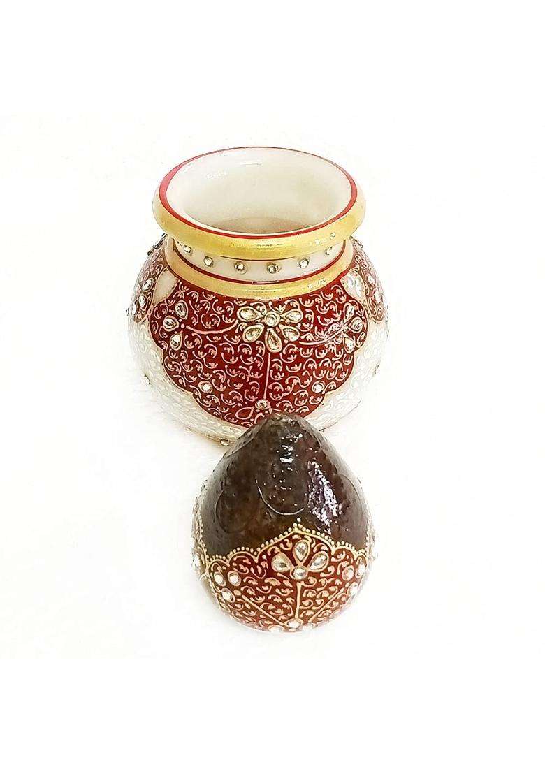 Handicraft Kingdom Marble Nariyal Lota for Puja Temple with Chopda Pack of 2 - Indya