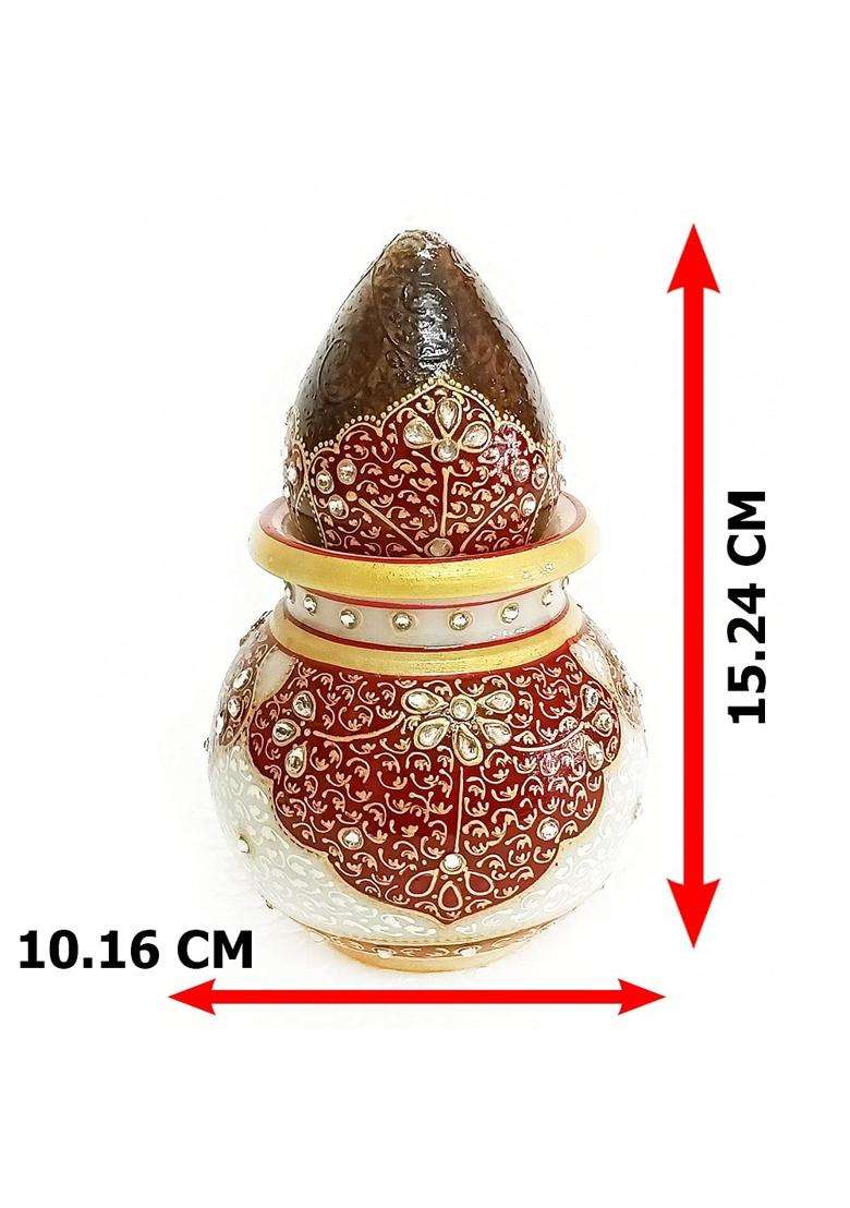 Handicraft Kingdom Marble Nariyal Lota for Puja Temple with Chopda Pack of 2 - Indya