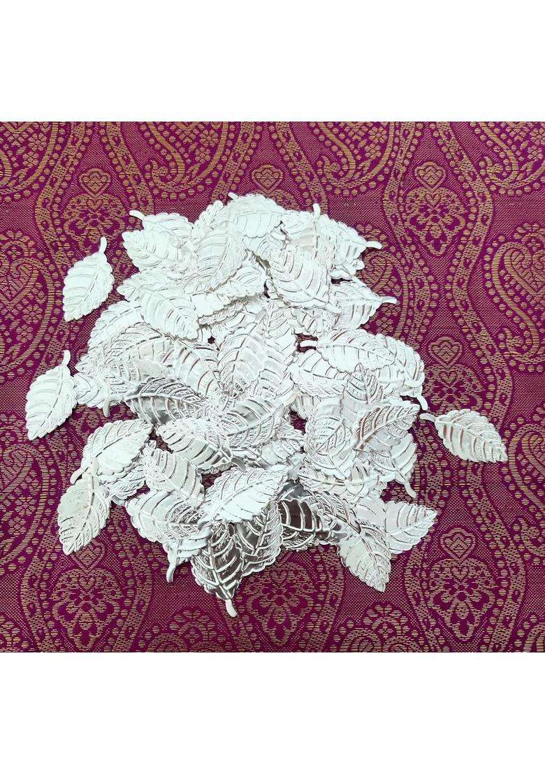 PUJA Celebrations Silver Tulasi Leaf Set Tulasi Tulsi Ji for Home Decor Pooja - Indya