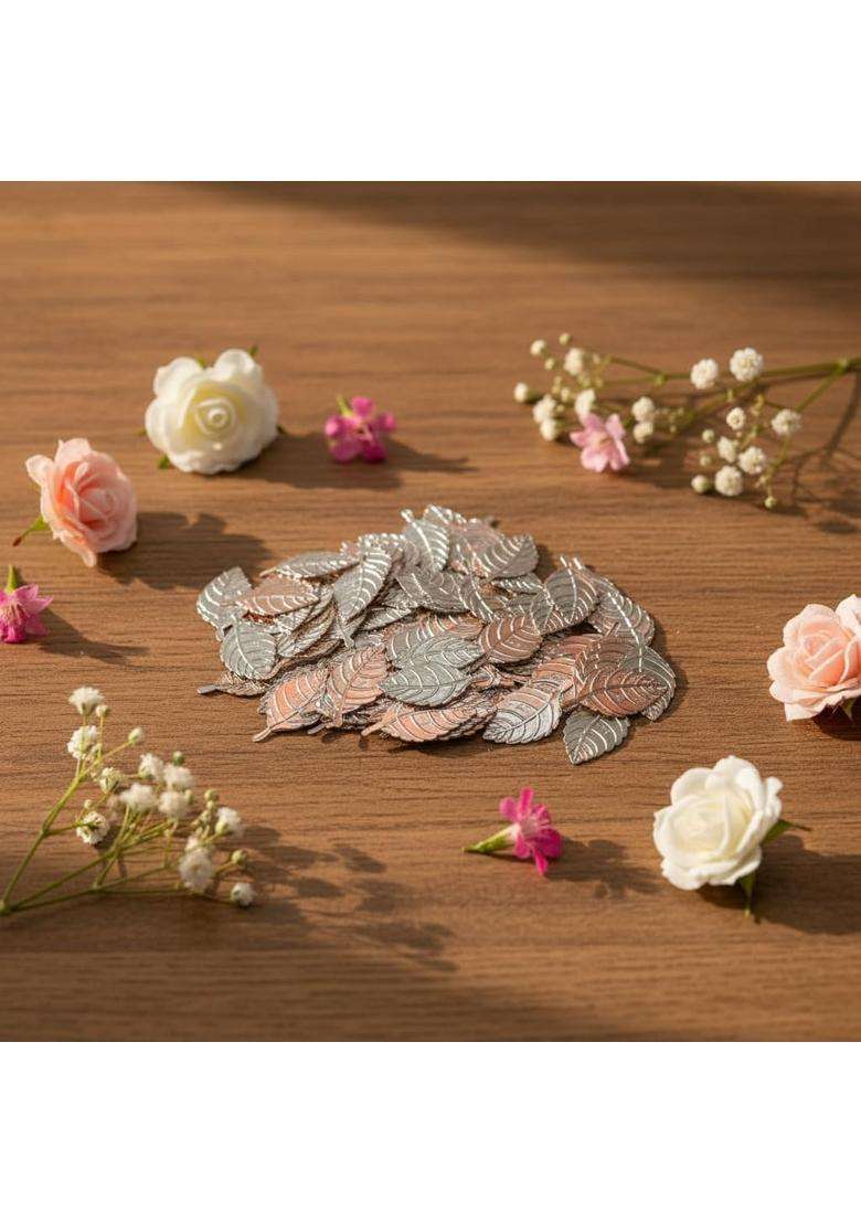 PUJA Celebrations Silver Tulasi Leaf Set Tulasi Tulsi Ji for Home Decor Pooja - Indya