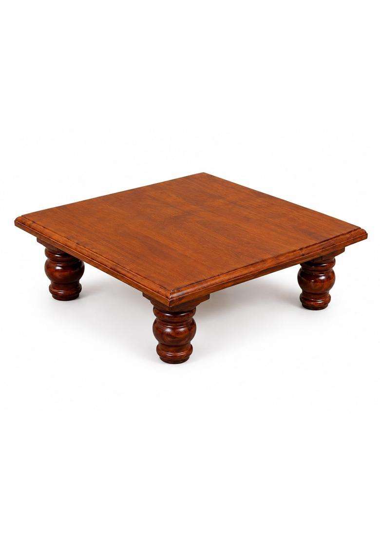 Wooden Brown Pooja Chowki for Home Temple Decorative Mandir Table for Idol Diya and Pooja Samagri - Indya