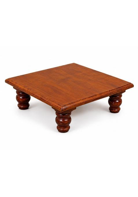 Wooden Brown Pooja Chowki for Home Temple Decorative Mandir Table for Idol Diya and Pooja Samagri