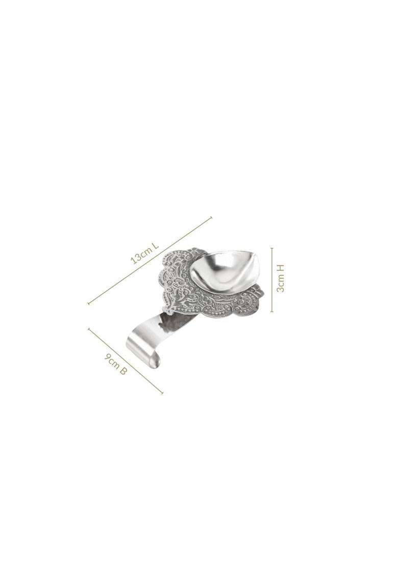 Nestasia Silver Plated Brass Diya for Aarti Floral Etched Design Pooja Deepak with Handle - Indya