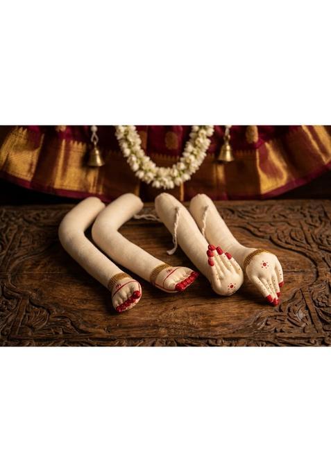 PUJA Celebrations Beige Premium Cotton Stuffed Goddess Hands and Legs Set for Goddess Varamahalakshmi Idol