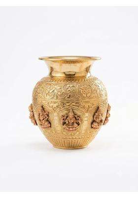 Jagadhri Bartan Pure Brass Ashta Lakshmi Kalash Lota for Puja Temple and Festive Decor Weight 360G Height