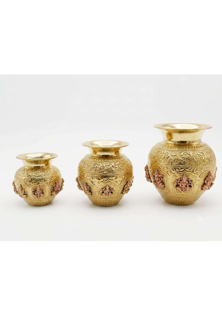 Jagadhri Bartan Pure Brass Ashta Lakshmi Kalash Lota for Puja Temple and Festive Decor Weight 360G Height - Indya