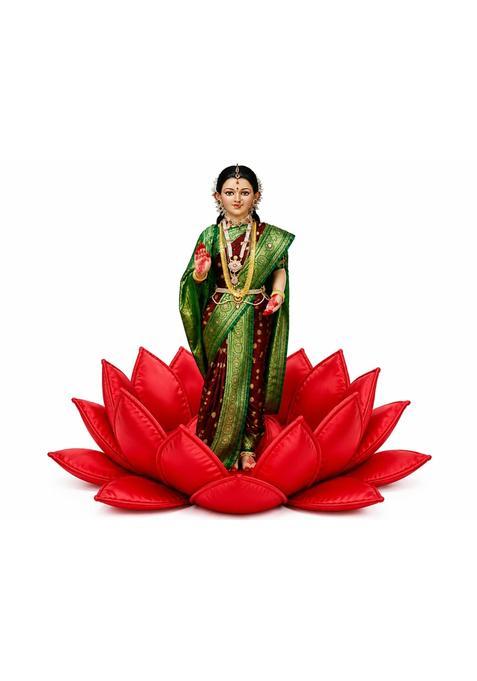 Gauri Ganpati Puja Aasan Red Lotus Decoration for Diwali Navratri