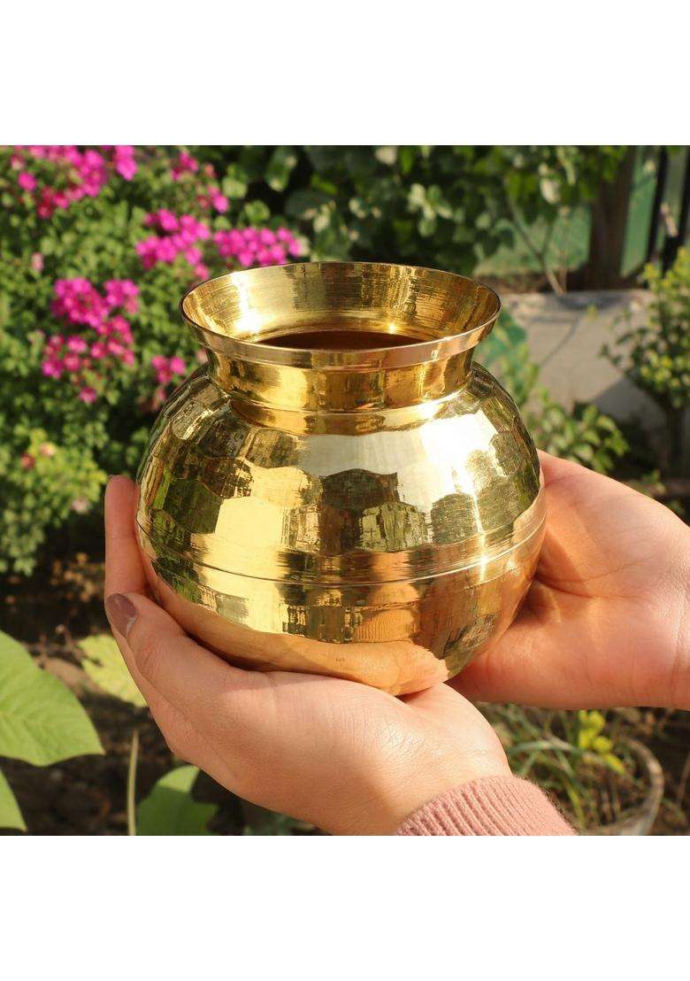 Pure Source India Diamond Cut Brass Lota for Puja Brass Kalash 1000ML 1 Piece 5 and Half Inch Gold - Indya