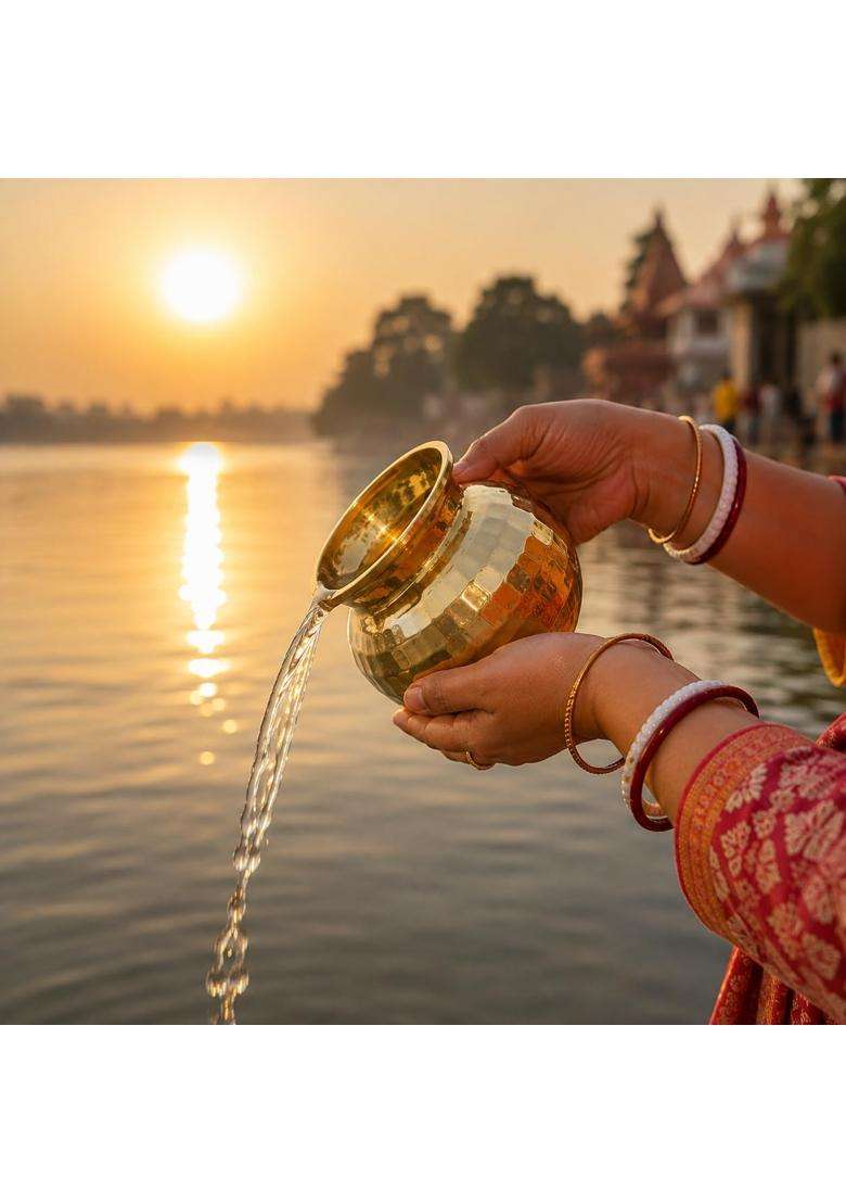 Pure Source India Diamond Cut Brass Lota for Puja Brass Kalash 1000ML 1 Piece 5 and Half Inch Gold - Indya