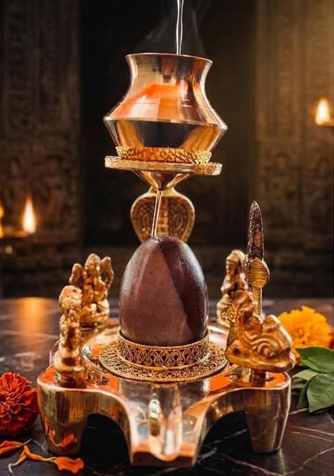 Srimaa Ventures Yellow Premium Narmadeshwar Lingam with Shiva Family Parvati Ganesha Kartikey Nandi Murti
