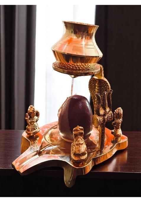 Srimaa Ventures Yellow Premium Heavy Brass Shiv Parivar Narmadeshwar Shivling Parvati Ganesh