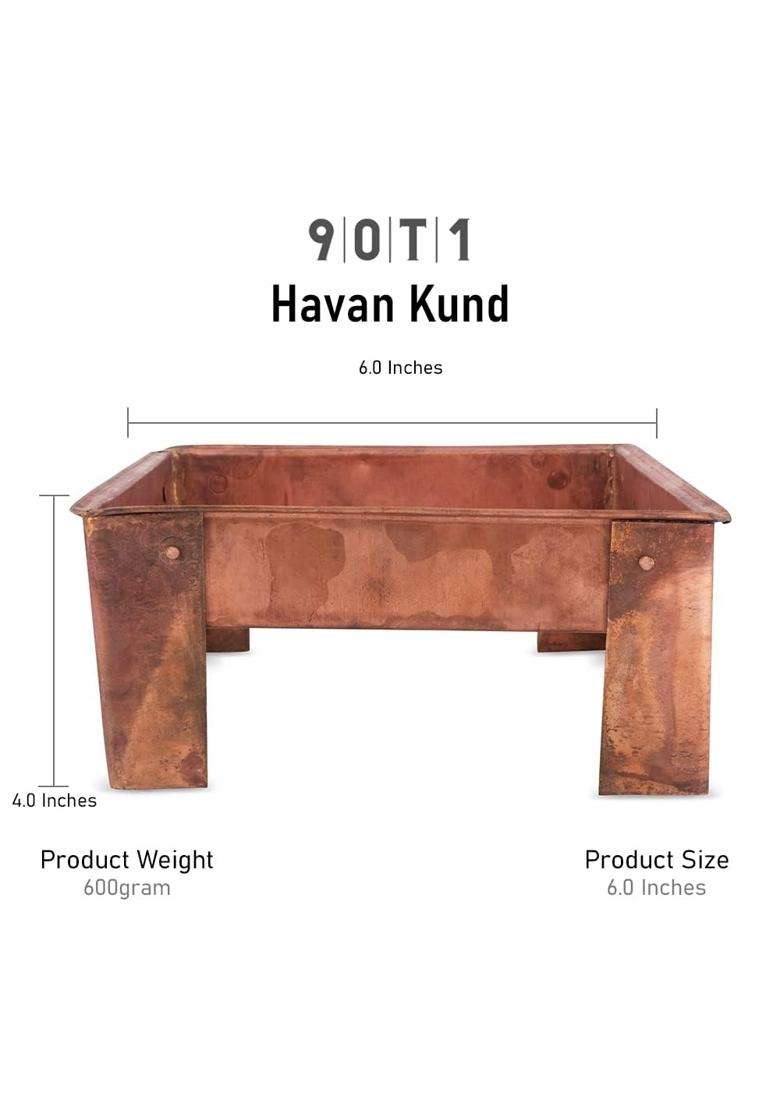 90T1 Pure Copper Havan Bowl with Stand and Side Handles Yagya Agni Vessel for Puja - Indya
