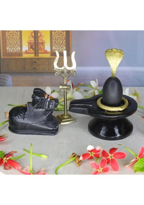Neelkanth Shivling Stone Original Black Narmadeshwar 1 and Half Inch Shivling with 3 Inch Jaladhari and Naag