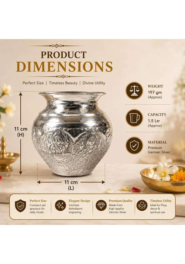 Shiv Home World German Silver Kalash Lota for Puja Abhishekam and Rituals Lota 11 CM - Indya