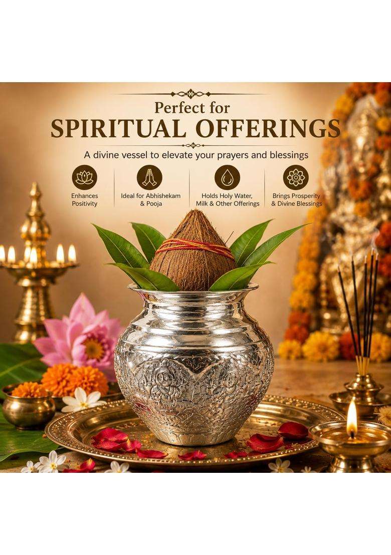 Shiv Home World German Silver Kalash Lota for Puja Abhishekam and Rituals Lota 11 CM - Indya