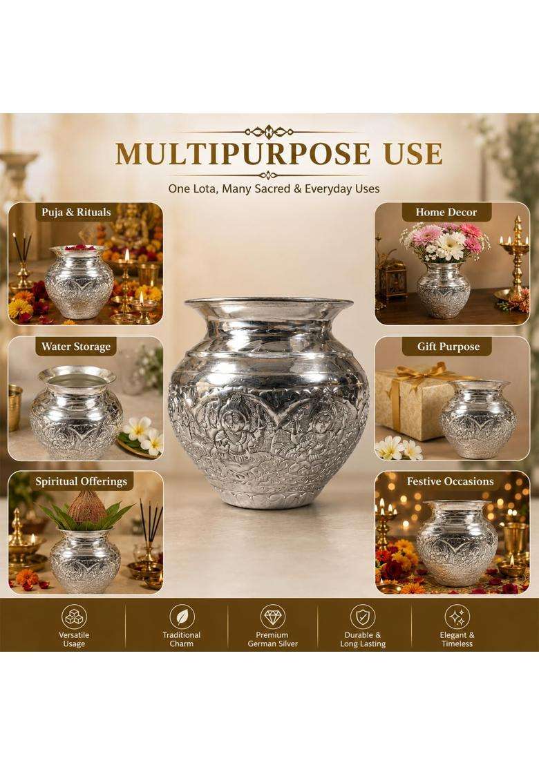 Shiv Home World German Silver Kalash Lota for Puja Abhishekam and Rituals Lota 11 CM - Indya