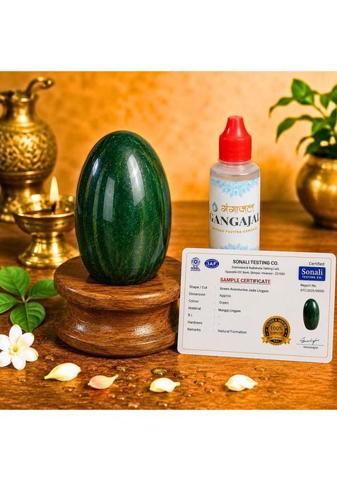 Devlink Certified Margaj Shivling with Gangajal Natural Green Aventurine Jade Lingam