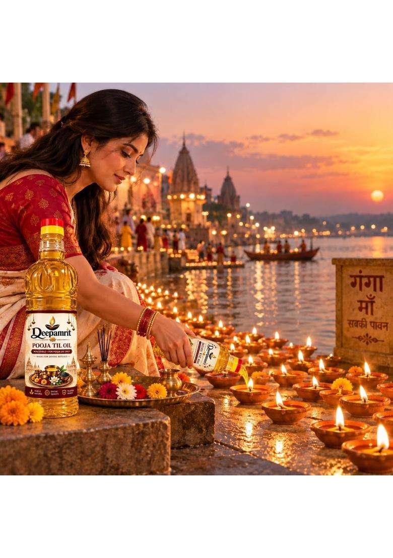 Deepamrit Yellow Premium Pooja Oil for Diya Pure Puja for Daily Worship and Religious Rituals - Indya