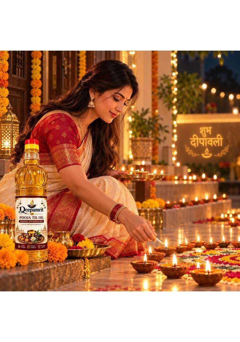 Deepamrit Yellow Premium Pooja Oil for Diya Pure Puja for Daily Worship and Religious Rituals - Indya