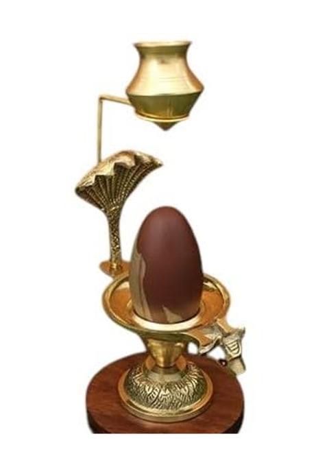 Srimaa Ventures Yellow Handcrafted Narmadeshwar Lingam with Brass Water Flow Jaldhari Sheeshnaag Kalash Stand