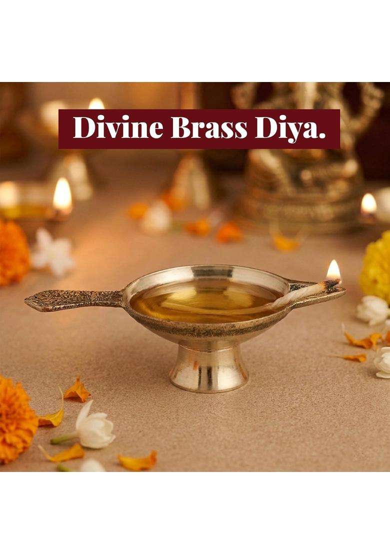 Coprasia Gold Traditional Brass Puja Thali Set for Mandir and Festivals Set of 9 - Indya