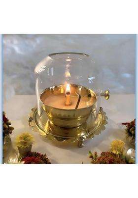 Lavish Home Decore Gold Akhand Jyoti Diya with Adjustable BATI with Screw 6 Inch Brass