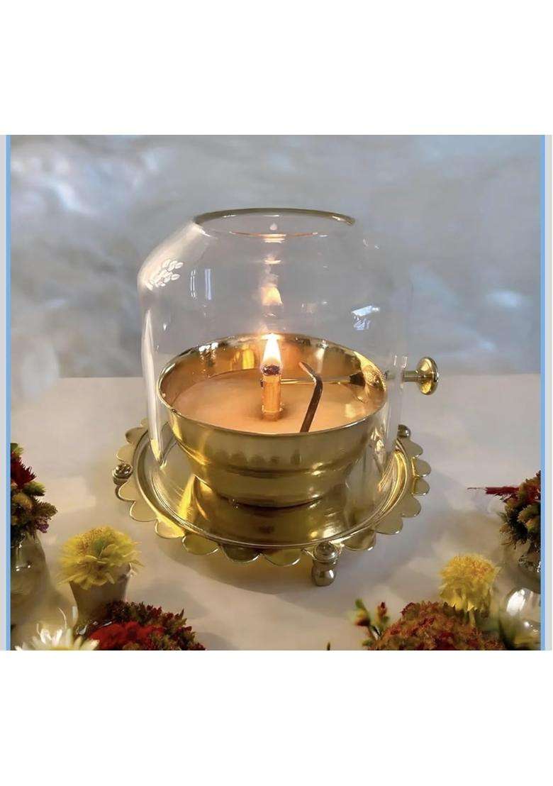 Lavish Home Decore Gold Akhand Jyoti Diya with Adjustable BATI with Screw 6 Inch Brass - Indya