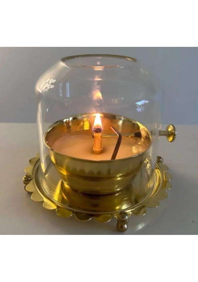 Lavish Home Decore Gold Akhand Jyoti Diya with Adjustable BATI with Screw 6 Inch Brass - Indya