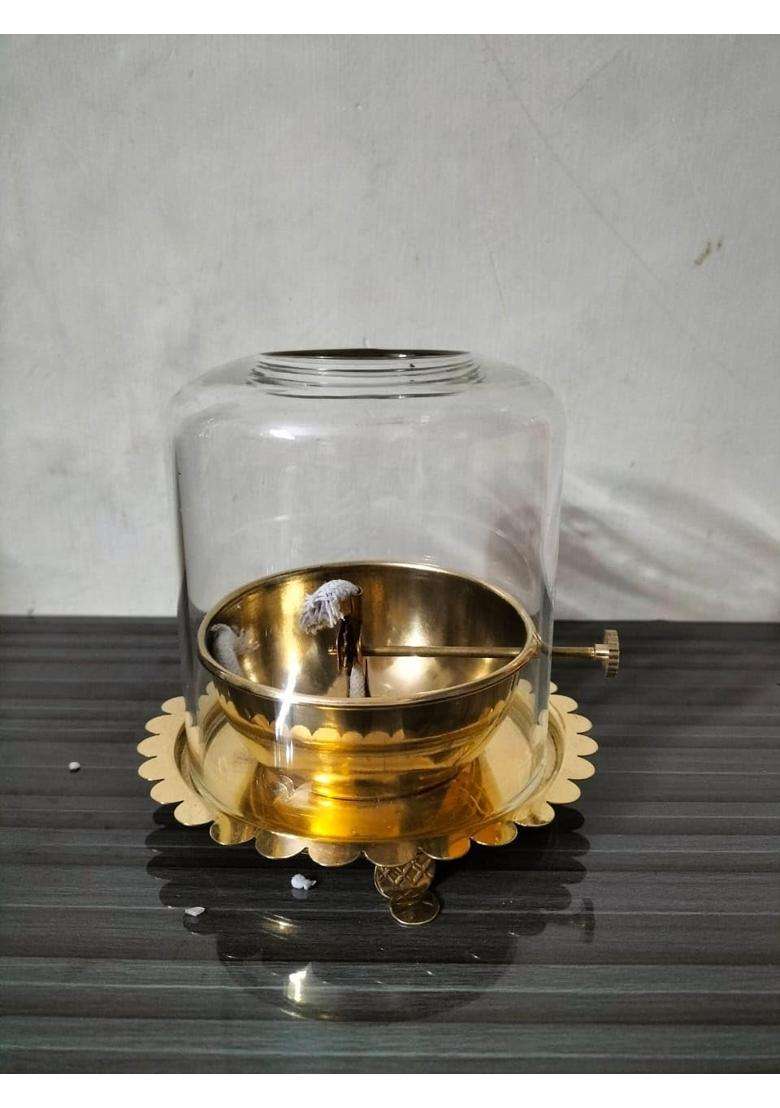 Lavish Home Decore Gold Akhand Jyoti Diya with Adjustable BATI with Screw 6 Inch Brass - Indya