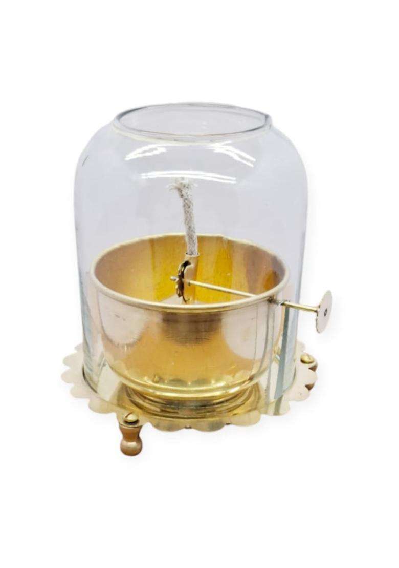 Lavish Home Decore Gold Akhand Jyoti Diya with Adjustable BATI with Screw 6 Inch Brass - Indya