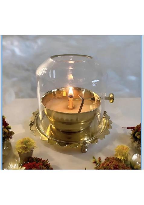 Lavish Home Decore Gold Akhand Jyoti Diya with Adjustable BATI with Screw 6 Inch Brass