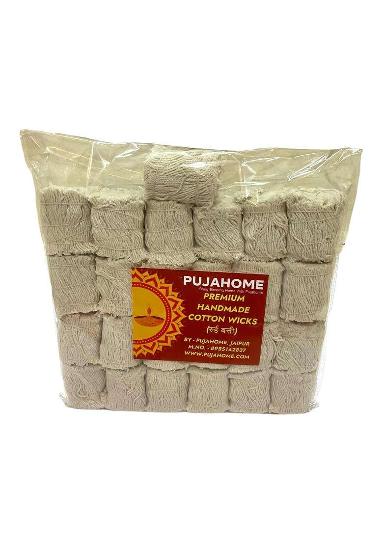 Pujahome White Handmade Long Cotton Wicks for Diya 1 Point 25 Lakh Long Diya Batti for Puja Aarti - Indya