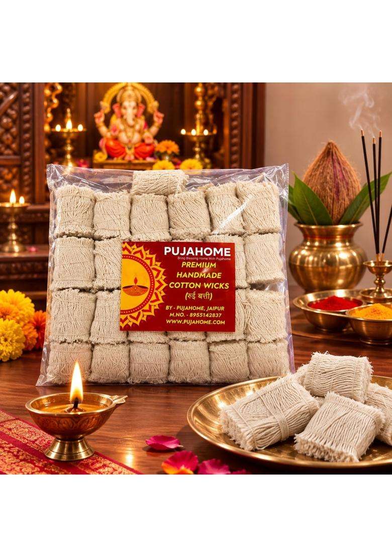 Pujahome White Handmade Long Cotton Wicks for Diya 1 Point 25 Lakh Long Diya Batti for Puja Aarti - Indya