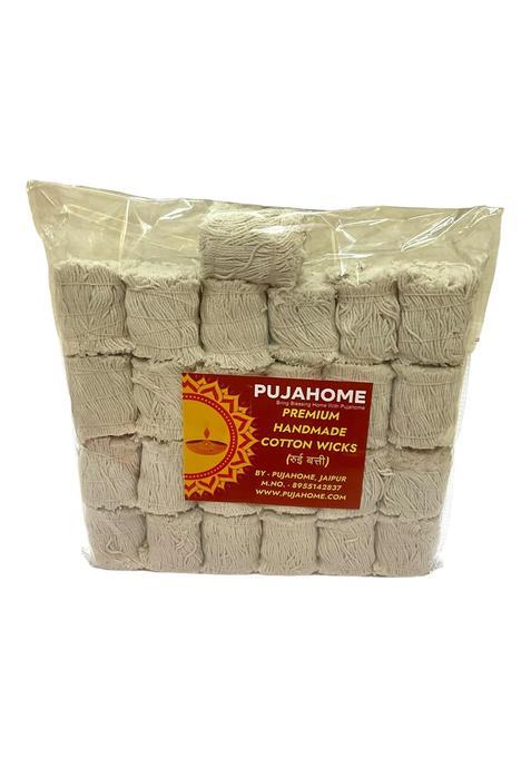 Pujahome White Handmade Long Cotton Wicks for Diya 1 Point 25 Lakh Long Diya Batti for Puja Aarti