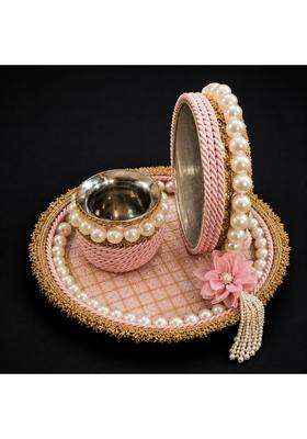Multicolor Chauth Pooja Thali Lota Channi Combo Set Vrat Puja Thali for Married Women