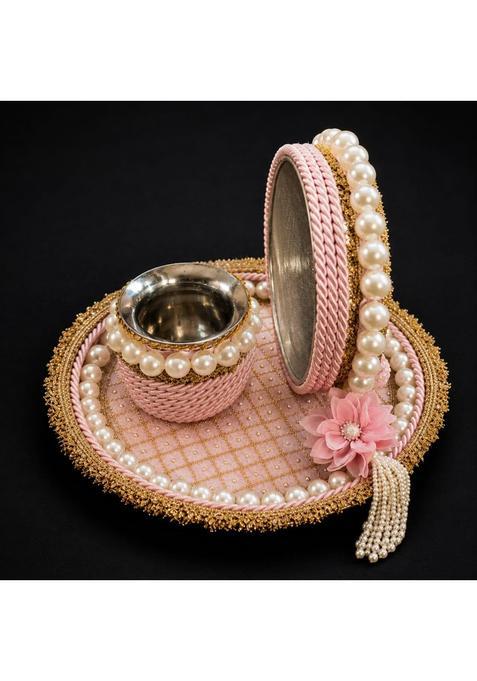 Multicolor Chauth Pooja Thali Lota Channi Combo Set Vrat Puja Thali for Married Women