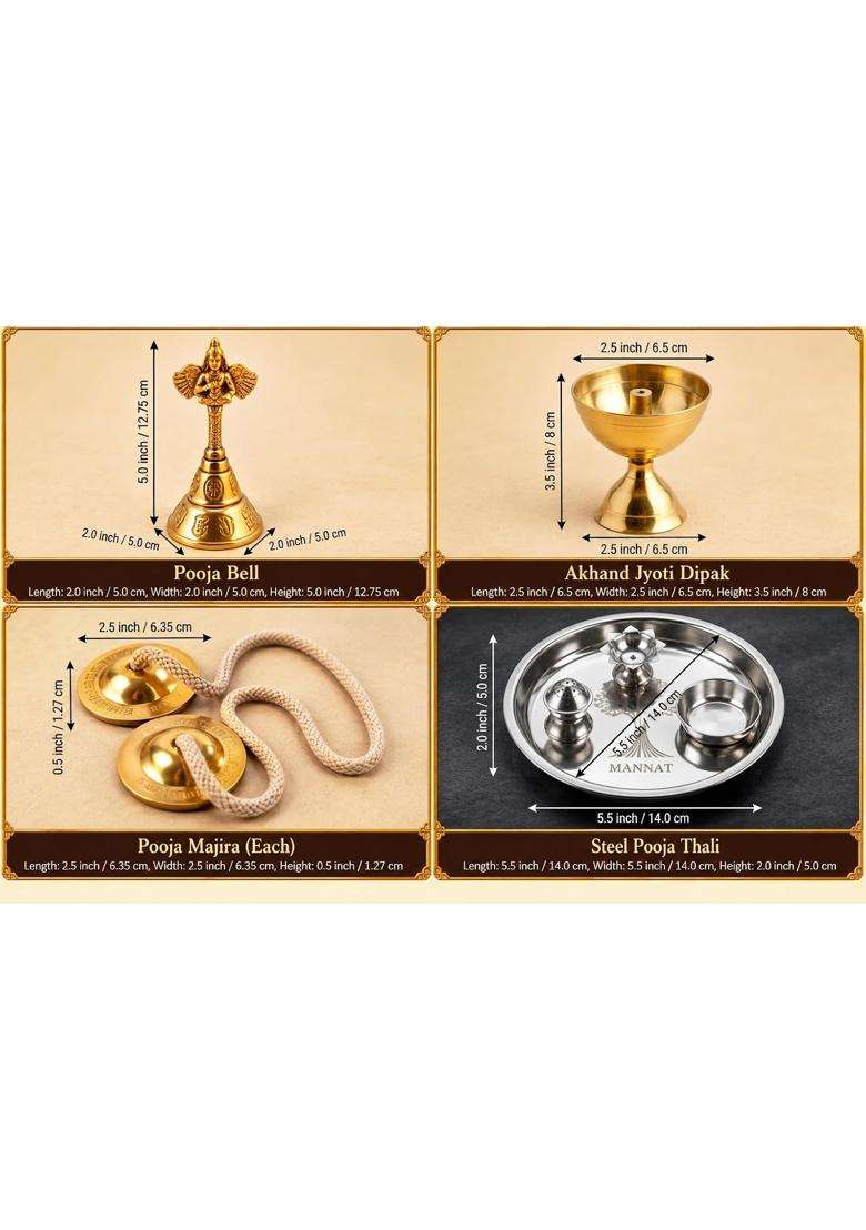 Multicolour Essential Navratri Diwali Pooja Samagri Kit with Thali 2 Classic Pooja Kit - Indya