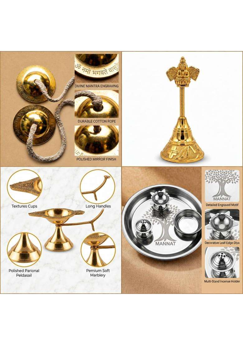 Multicolour Essential Navratri Diwali Pooja Samagri Kit with Thali 2 Classic Pooja Kit - Indya