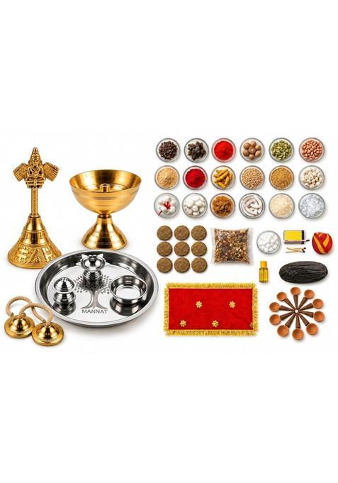 Multicolour Essential Navratri Diwali Pooja Samagri Kit with Thali 2 Classic Pooja Kit