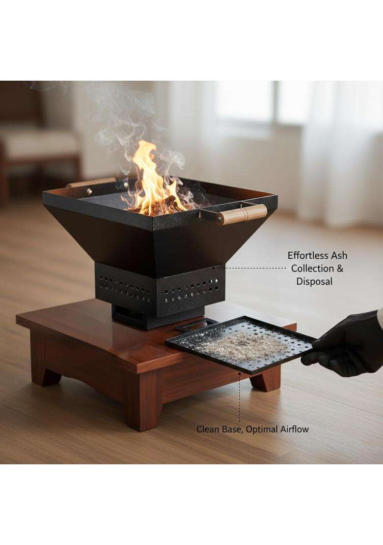 Brightberg Black Smokeless Havan Kund for Home Pooja Powder Coated Hawan Kund for Daily Use - Indya