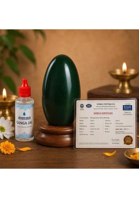 Benares Souvenirs Green Original Certified Margaj Shivling with Ganga Jal and Lab Certificate