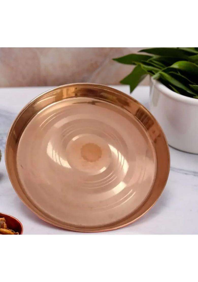 Kedarstore Pure Copper Indian Traditional Handmade Copper Plain Plate Thali for Pooja Diwali Puja Navratri - Indya