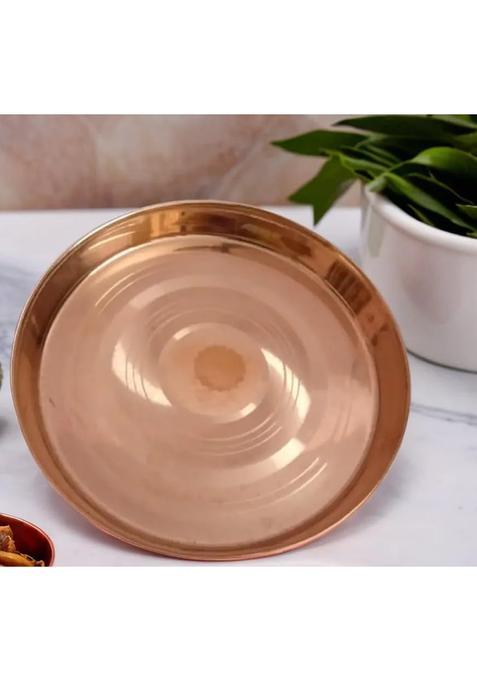 Kedarstore Pure Copper Indian Traditional Handmade Copper Plain Plate Thali for Pooja Diwali Puja Navratri