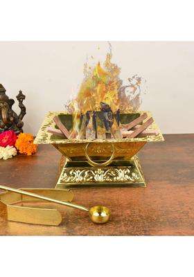 Gold Premium Brass Hawan Kund for Pooja Traditional Havan Kund for Home and Temple Rituals