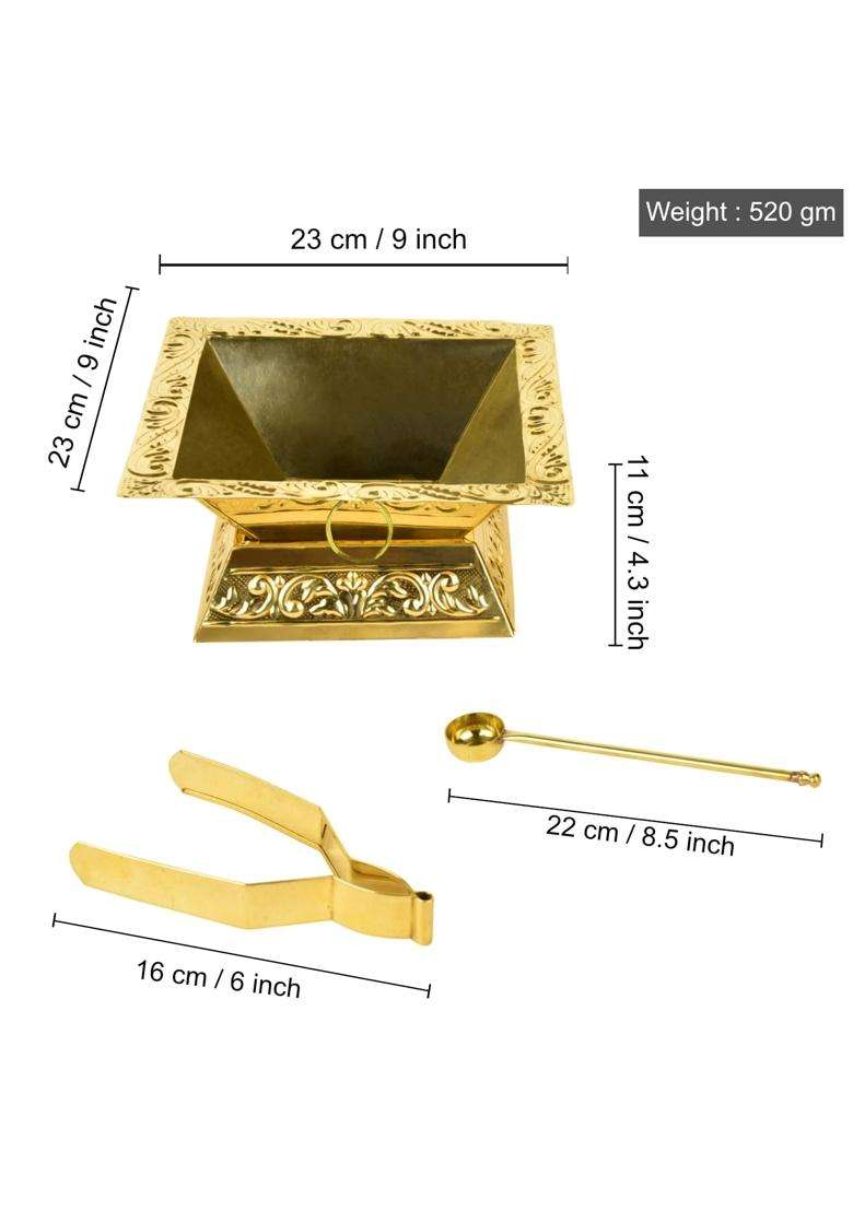 Gold Premium Brass Hawan Kund for Pooja Traditional Havan Kund for Home and Temple Rituals - Indya