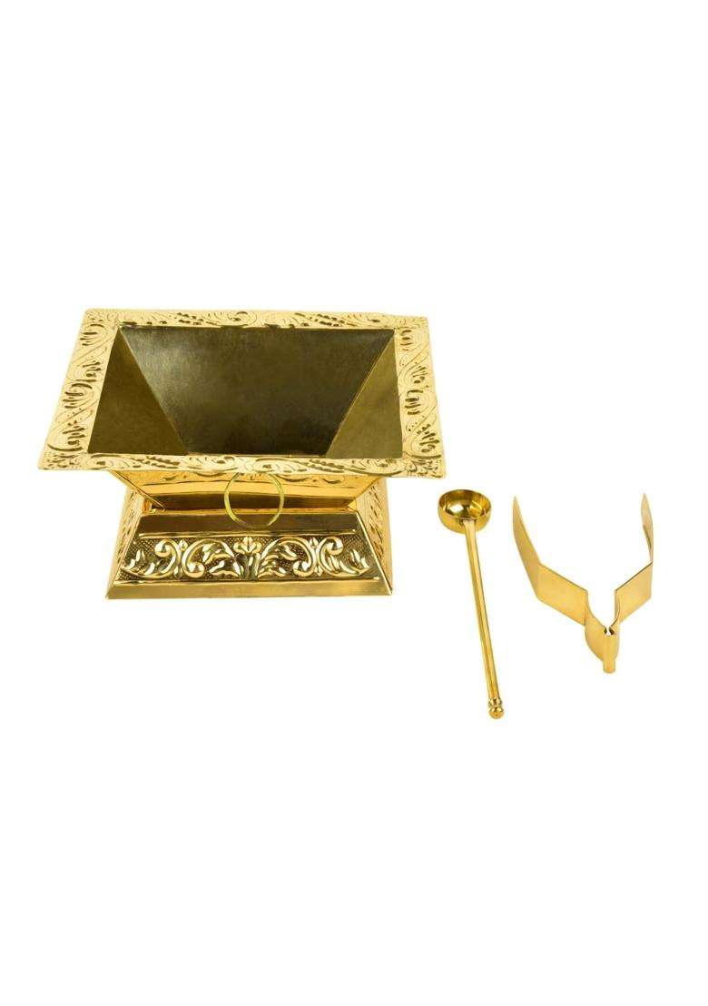 Gold Premium Brass Hawan Kund for Pooja Traditional Havan Kund for Home and Temple Rituals - Indya