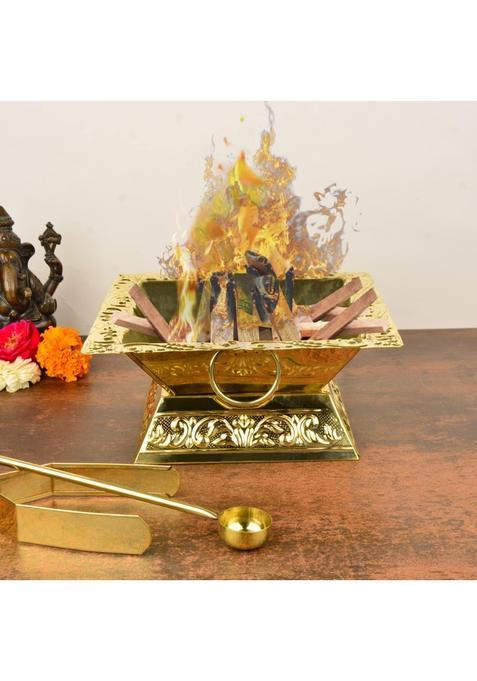 Gold Premium Brass Hawan Kund for Pooja Traditional Havan Kund for Home and Temple Rituals