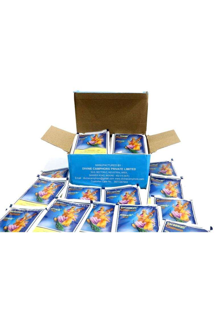 Saraswati White Camphor Pooja Kapoor Natural Camphor Kapur Tablets for Pooja Kapoor for Meditation Pack of 24 - Indya