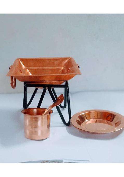 Aditya Shopping Havan Kund with Iron Stand Copper Ppanchpatra Achmani Plate for Hawan Samagris 5 and Half INCH