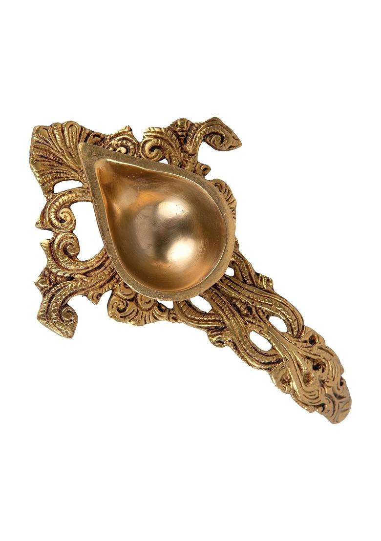 Jaszz Art Gold Brass Pooja Aarti Spoon 7 Point 5IN Long 360 G Home Decor - Indya